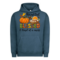 Pigment Midnight Navy Thankful blessed and kind of a mess Urban Hoodie - NancyCooperArtShop