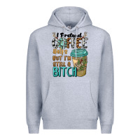 Heather Grey i pretend coffee helps but i'm still a bitch Premium Hoodie - BarkalooDesign