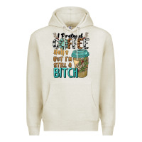 Oatmeal Heather i pretend coffee helps but i'm still a bitch Premium Hoodie - BarkalooDesign