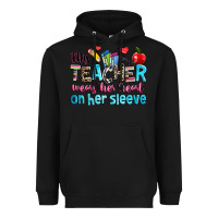 Black this teacher wears her her on her sleeve Heavyweight Hoodie - NancyCooperArtShop