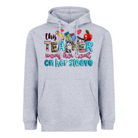 Heather Grey this teacher wears her her on her sleeve Heavyweight Hoodie - NancyCooperArtShop
