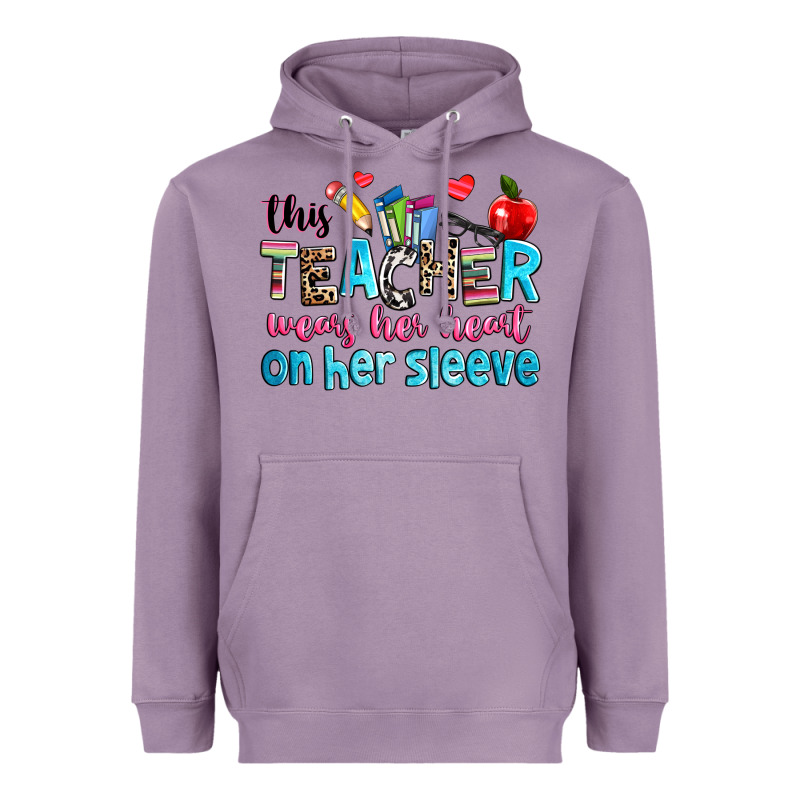 This Teacher Wears Her Her On Her Sleeve Heavyweight Hoodie by NancyCooperArtShop | Teevron