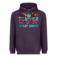 Plum this teacher wears her her on her sleeve Heavyweight Hoodie - NancyCooperArtShop