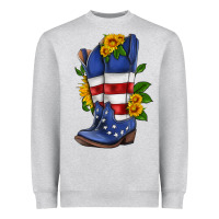 Heather Grey american cowboy boot with sunflower Heavyweight Sweatshirt - HRA Design Shop