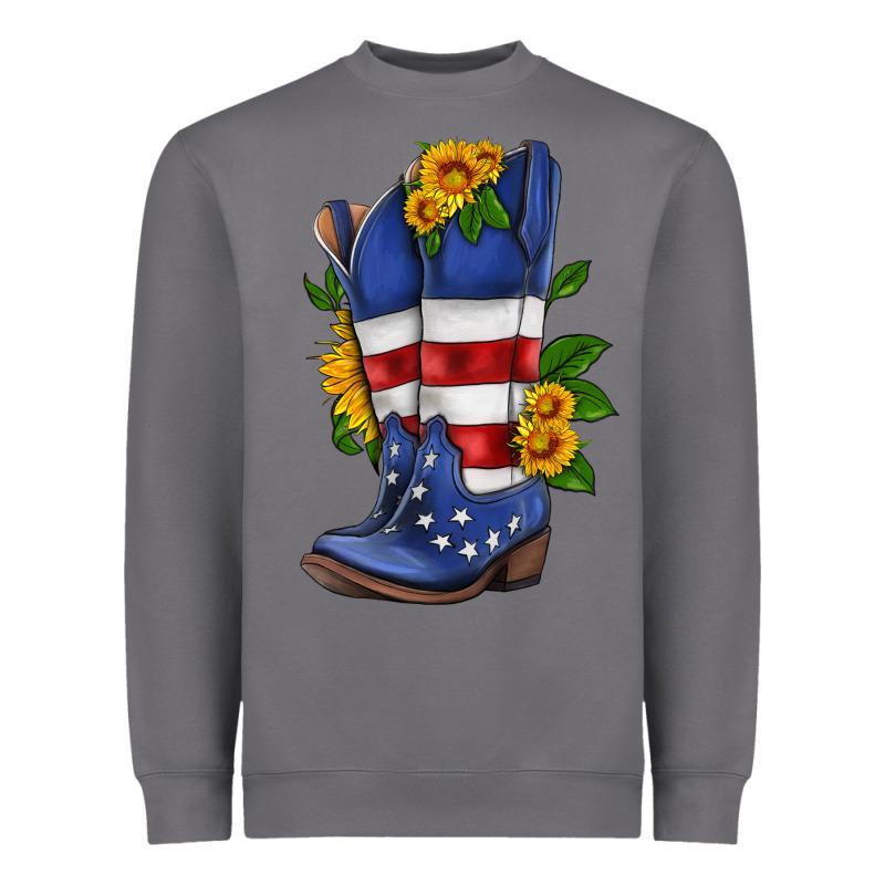 American Cowboy Boot With Sunflower Heavyweight Sweatshirt by HRA Design Shop | Teevron