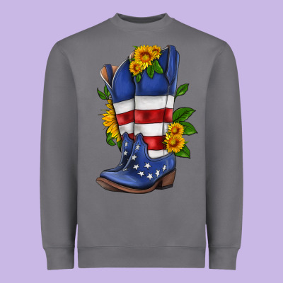 American Cowboy Boot With Sunflower Heavyweight Sweatshirt Designed By Hra Design Shop