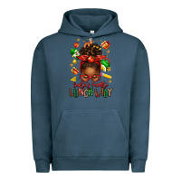 Pigment Midnight Navy santas favorite lunch lady afro messy bun Urban Hoodie - texasbilliewilder