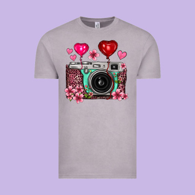 Floral Heart Pink Leopard Vintage Camera Vintage Tee Designed By Fadigitalartstudio