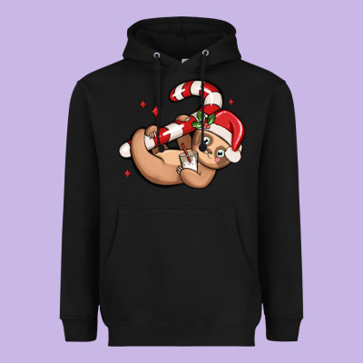 Cute Christmas Sloth Heavyweight Hoodie Designed By Maliassmallbusiness
