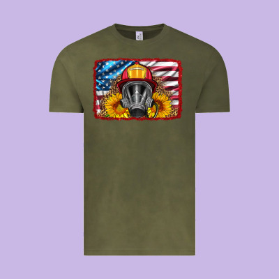 Firefighter Air Mask And Sunflower Vintage Tee Designed By Hra Design Shop