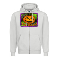 Dove Grey Happy Halloween Pumpkin Zipper Hoodie - Jasminsmagicworld