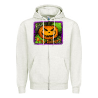 Oatmeal Heather Happy Halloween Pumpkin Zipper Hoodie - Jasminsmagicworld