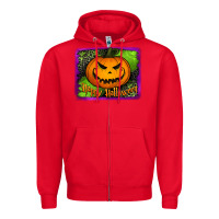 Red Happy Halloween Pumpkin Zipper Hoodie - Jasminsmagicworld