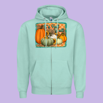 It's Fall Y'all Pumpkins Halloween And Sunflowers Zipper Hoodie Designed By Jasminsmagicworld