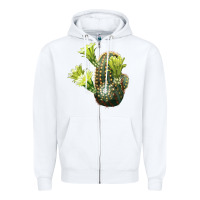 White nylon hedgehog cactus Zipper Hoodie - LillyAllenDesigns