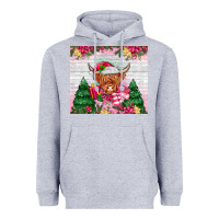 Heather Grey pink christmas cow Heavyweight Hoodie - MaliasSmallBusiness