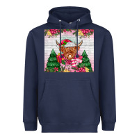 Navy pink christmas cow Heavyweight Hoodie - MaliasSmallBusiness