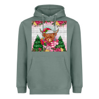 Sage pink christmas cow Heavyweight Hoodie - MaliasSmallBusiness