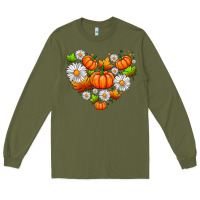 Army Green pumpkin and daisies Long Sleeve Tee - AdoDesignShop