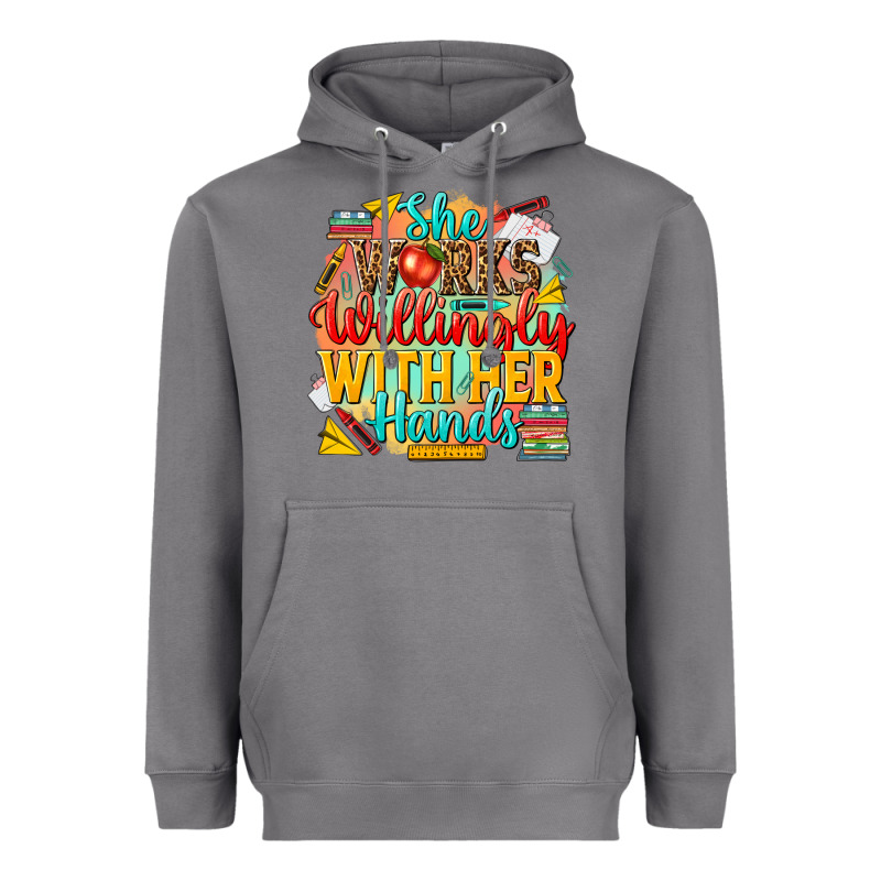 She Works Willingly With Her Hands Teacher Heavyweight Hoodie by NancyCooperArtShop | Teevron