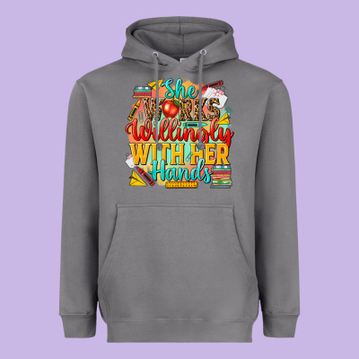 She Works Willingly With Her Hands Teacher Heavyweight Hoodie Designed By Nancycooperartshop