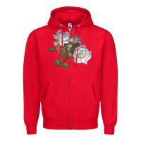 Red white dawn rose Zipper Hoodie - LillyAllenDesigns