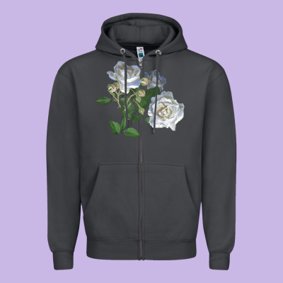 White Dawn Rose Zipper Hoodie Designed By Lillyallendesigns