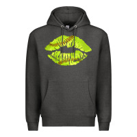 Charcoal Heather softball lips Premium Hoodie - AdoDesignShop