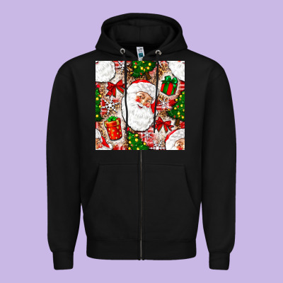 Christmas Santa Claus And Gift Box Zipper Hoodie Designed By Nancycooperartshop