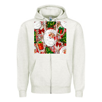 Oatmeal Heather Christmas Santa Claus and gift box Zipper Hoodie - NancyCooperArtShop