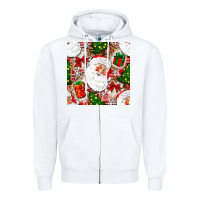 White Christmas Santa Claus and gift box Zipper Hoodie - NancyCooperArtShop