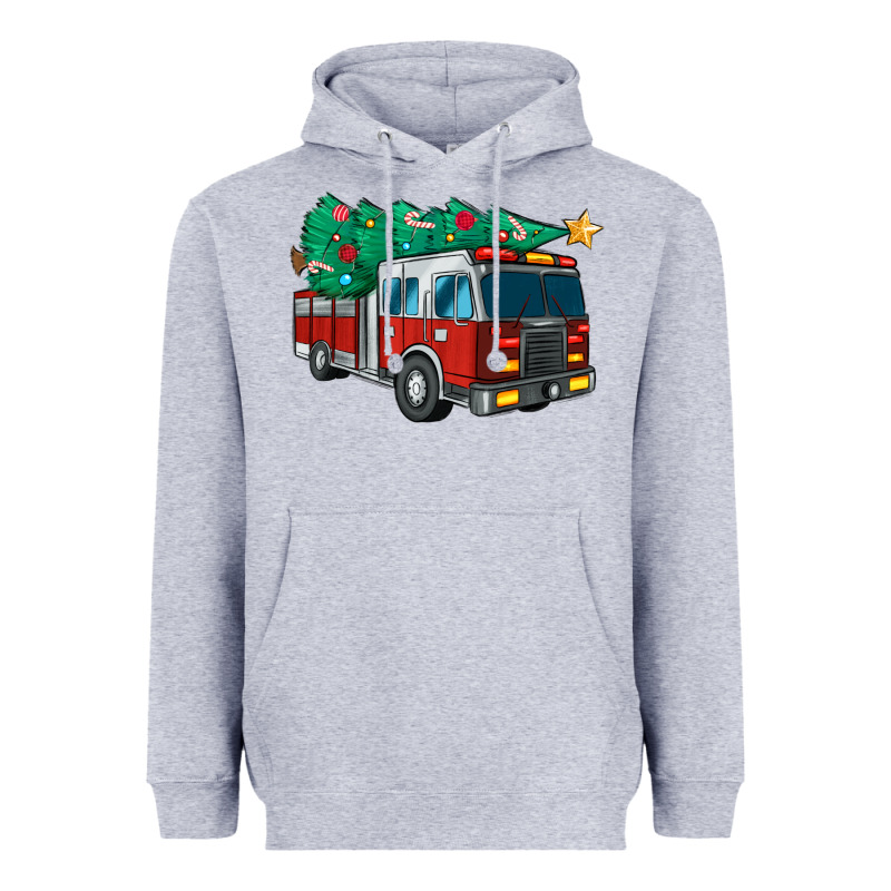 Christmas Fire Truck Heavyweight Hoodie by MaliasSmallBusiness | Teevron