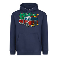 Navy christmas fire truck Heavyweight Hoodie - MaliasSmallBusiness