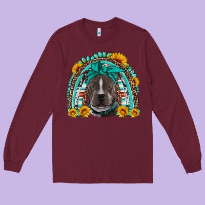 Western Pitbull Rainbow Long Sleeve Tee Designed By Artiststas