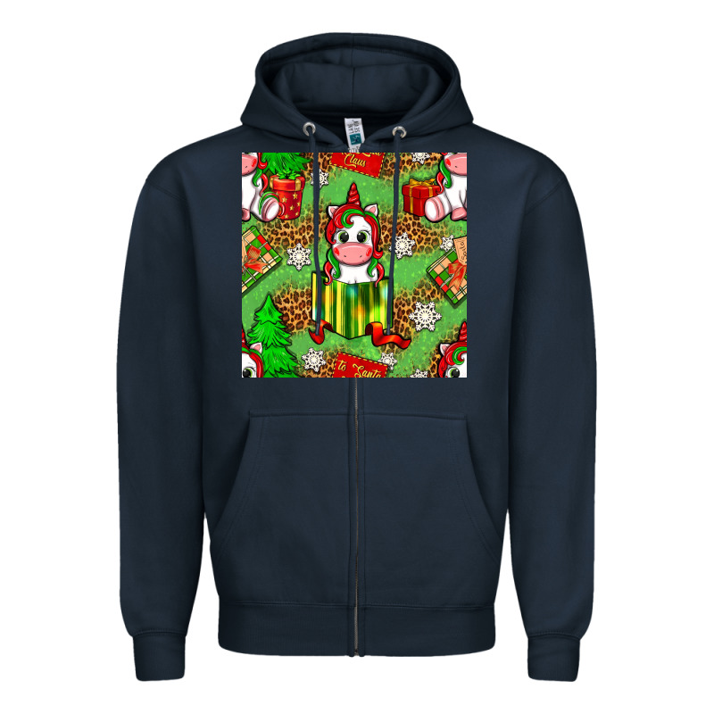 Christmas Unicorn And Gift Box Zipper Hoodie by NancyCooperArtShop | Teevron