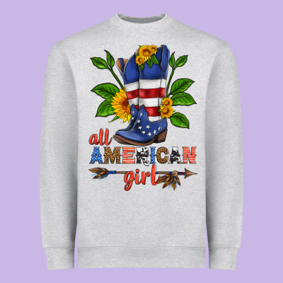 All American Girl Cowboy Boot With Sunflower Heavyweight Sweatshirt Designed By Hra Design Shop