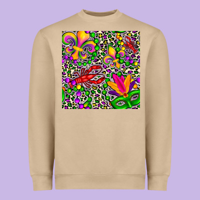 Mardi Gras Crawfish Leopard  Seamless Pattern Heavyweight Sweatshirt Designed By Fadigitalartstudio