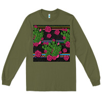 Army Green mexican rose and cactus seamless pattern Long Sleeve Tee - BundleAndBundleShop
