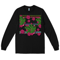 Black mexican rose and cactus seamless pattern Long Sleeve Tee - BundleAndBundleShop