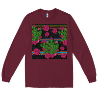 Burgundy mexican rose and cactus seamless pattern Long Sleeve Tee - BundleAndBundleShop