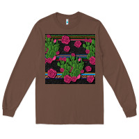 Chestnut mexican rose and cactus seamless pattern Long Sleeve Tee - BundleAndBundleShop