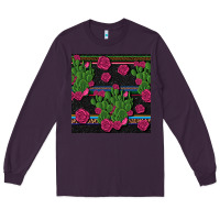 Plum mexican rose and cactus seamless pattern Long Sleeve Tee - BundleAndBundleShop
