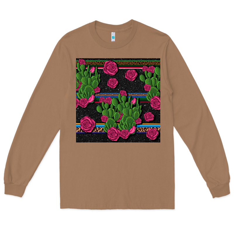Mexican Rose And Cactus Seamless Pattern Long Sleeve Tee by BundleAndBundleShop | Teevron