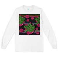 White mexican rose and cactus seamless pattern Long Sleeve Tee - BundleAndBundleShop