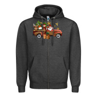 Charcoal Heather Christmas Truck Elf Santa snowman reindeer Zipper Hoodie - NancyCooperArtShop