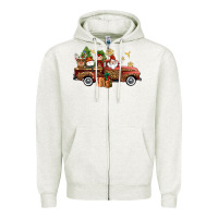Oatmeal Heather Christmas Truck Elf Santa snowman reindeer Zipper Hoodie - NancyCooperArtShop
