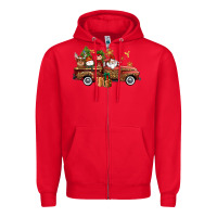 Red Christmas Truck Elf Santa snowman reindeer Zipper Hoodie - NancyCooperArtShop