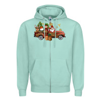 Seafoam Christmas Truck Elf Santa snowman reindeer Zipper Hoodie - NancyCooperArtShop