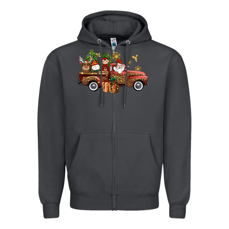 Christmas Truck Elf Santa Snowman Reindeer Zipper Hoodie by NancyCooperArtShop | Teevron