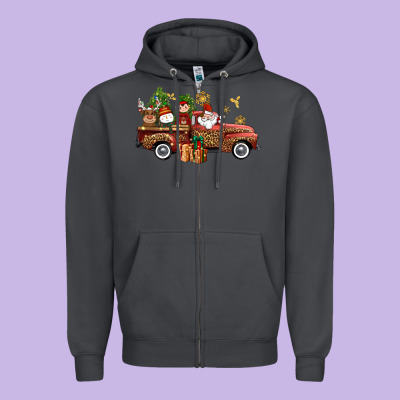 Christmas Truck Elf Santa Snowman Reindeer Zipper Hoodie Designed By Nancycooperartshop